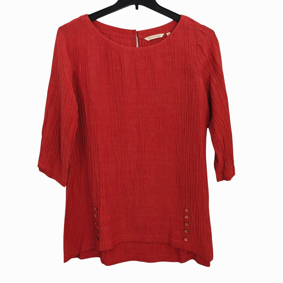 Soft Surroundings Oceo Crinkle Gauze Tunic Top Size Large 3/4 Sleeve Beachy Boho - Picture 2 of 7